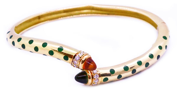 SUSY MOR DESIGNER 18 KT YELLOW GOLD BRACELET, ENAMEL, DIAMONDS & GEMSTONES