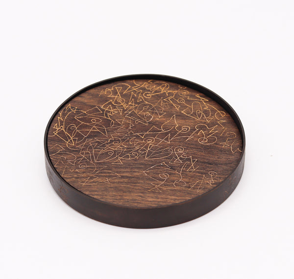 Thomas Gentille 1970 Graffiti Wood Brooch In 18Kt Gold Ebony Bronze And Copper