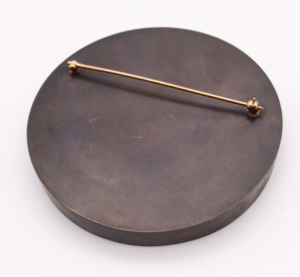 Thomas Gentille 1970 Graffiti Wood Brooch In 18Kt Gold Ebony Bronze And Copper