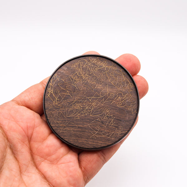 Thomas Gentille 1970 Graffiti Wood Brooch In 18Kt Gold Ebony Bronze And Copper