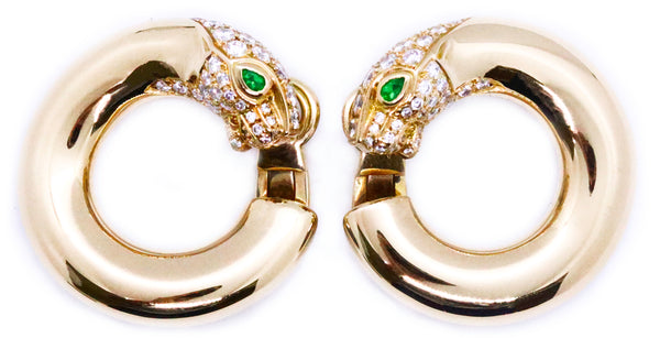 CARTIER PANTHERE 18 KT YELLOW GOLD DIAMONDS & EMERALDS EAR CLIPS EARRINGS