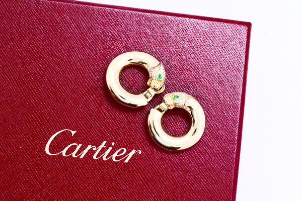 CARTIER PANTHERE 18 KT YELLOW GOLD DIAMONDS & EMERALDS EAR CLIPS EARRINGS