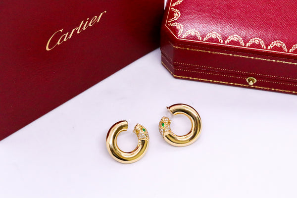 CARTIER PANTHERE 18 KT YELLOW GOLD DIAMONDS & EMERALDS EAR CLIPS EARRINGS