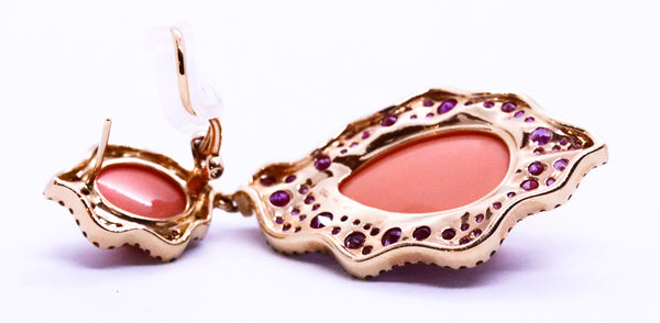 ASCOLI PICENO CORAL DROPS 18 KT EARRINGS WITH 10.56 Cts DIAMONDS & RUBIES