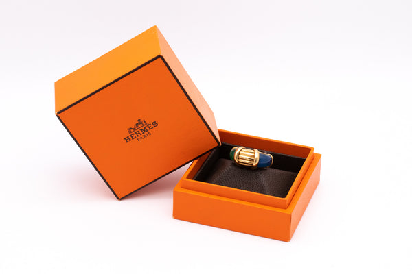 HERMES 1970 PARIS RARE 18 KT GOLD RING WITH CHRYSOPRASE & BLUE CHALCEDONY