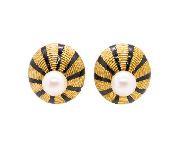 TIFFANY & CO. JEAN SCHLUMBERGER 18 KT ENAMEL EARRINGS WITH PEARLS