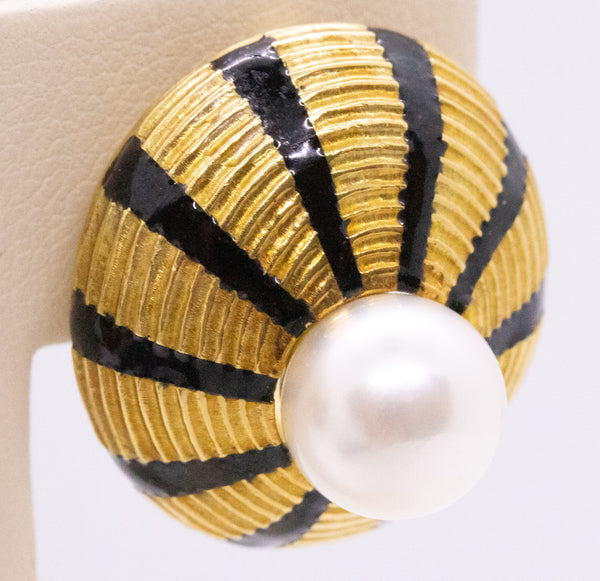 TIFFANY & CO. JEAN SCHLUMBERGER 18 KT ENAMEL EARRINGS WITH PEARLS