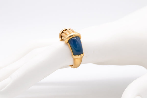 HERMES 1970 PARIS RARE 18 KT GOLD RING WITH CHRYSOPRASE & BLUE CHALCEDONY