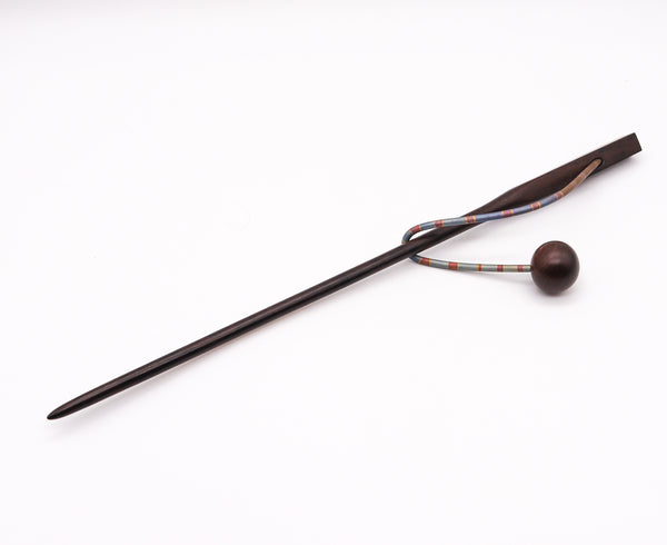 Thomas Gentille 1970 Sculptural Hair Pin In Polychrome Sterling And Ebony Wood