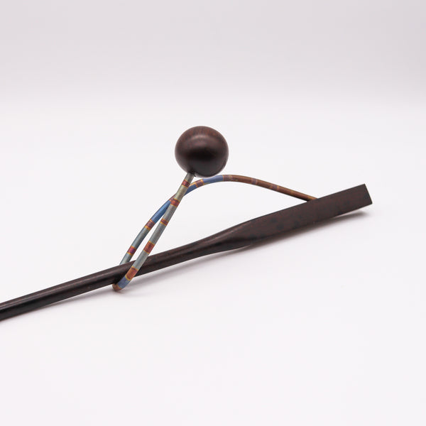 Thomas Gentille 1970 Sculptural Hair Pin In Polychrome Sterling And Ebony Wood