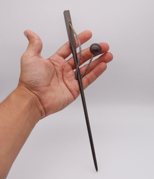 Thomas Gentille 1970 Sculptural Hair Pin In Polychrome Sterling And Ebony Wood