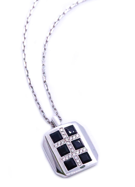 LUCA CARATI 18 KT WHITE GOLD DIAMONDS AND ONYX LARGE NECKLACE