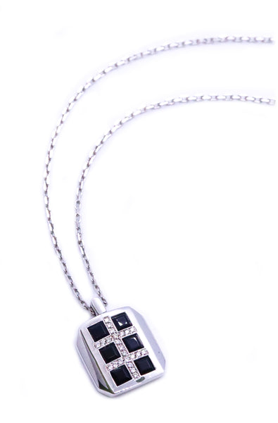 LUCA CARATI 18 KT WHITE GOLD DIAMONDS AND ONYX LARGE NECKLACE