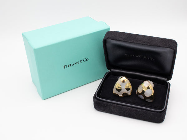 TIFFANY & CO BY ANGELA CUMMINGS 18 KT GOLD EARRINGS POLKA DOT PATTERN WITH NACRE