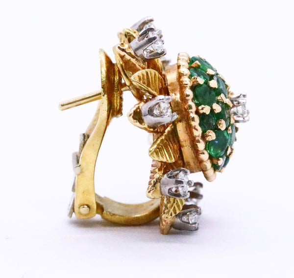 MID CENTURY 18 KT EARRINGS WITH 5.48 Cts COLOMBIAN EMERALDS & DIAMONDS