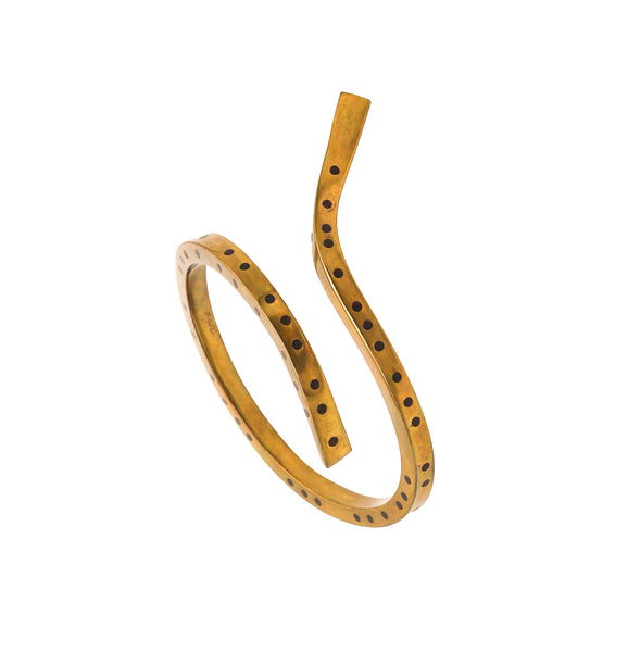 Thomas Gentille 1970 Sculptural Bangle Bracelet In Brass And Ebony wood