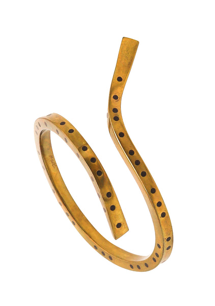 Thomas Gentille 1970 Sculptural Bangle Bracelet In Brass And Ebony wood