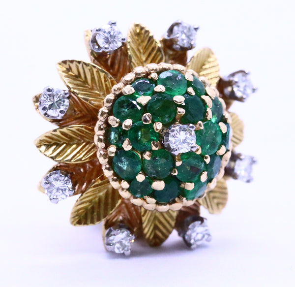 MID CENTURY 18 KT EARRINGS WITH 5.48 Cts COLOMBIAN EMERALDS & DIAMONDS
