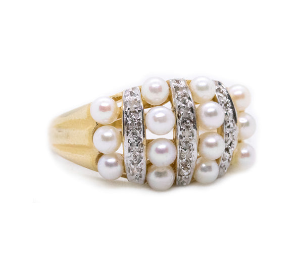 PEARLS AND DIAMONDS 14 KT GOLD CLASSIC RING