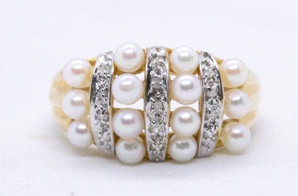 PEARLS AND DIAMONDS 14 KT GOLD CLASSIC RING