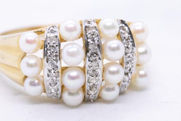 PEARLS AND DIAMONDS 14 KT GOLD CLASSIC RING