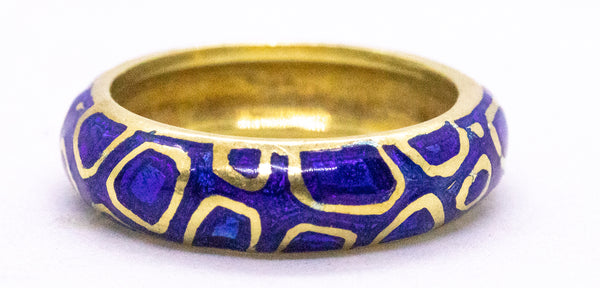TIFFANY & CO. 18 KT VINTAGE BLUE ENAMEL LEOPARD PATTERN RING