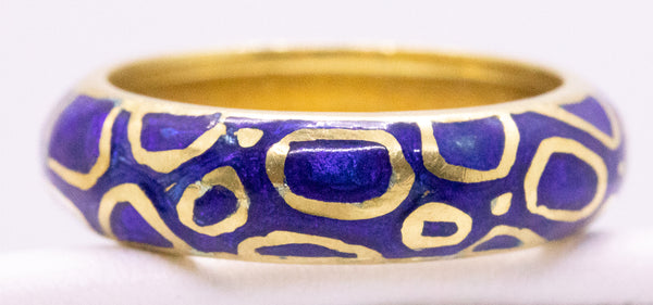 TIFFANY & CO. 18 KT VINTAGE BLUE ENAMEL LEOPARD PATTERN RING
