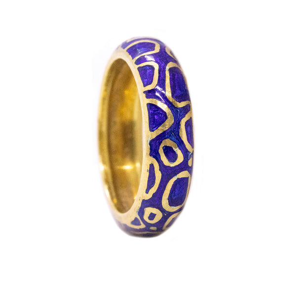 TIFFANY & CO. 18 KT VINTAGE BLUE ENAMEL LEOPARD PATTERN RING