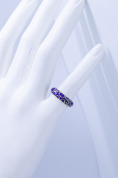 TIFFANY & CO. 18 KT VINTAGE BLUE ENAMEL LEOPARD PATTERN RING