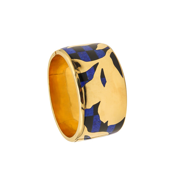 TIFFANY & CO. 1977 Angela Cummings Geometric Orchids Bangle In 18Kt Jade & Lapis