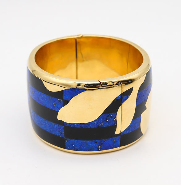 TIFFANY & CO. 1977 Angela Cummings Geometric Orchids Bangle In 18Kt Jade & Lapis