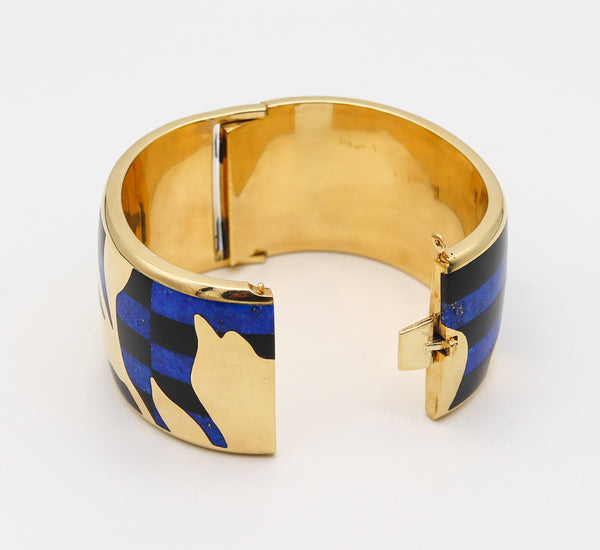 TIFFANY & CO. 1977 Angela Cummings Geometric Orchids Bangle In 18Kt Jade & Lapis