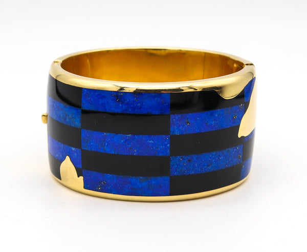 TIFFANY & CO. 1977 Angela Cummings Geometric Orchids Bangle In 18Kt Jade & Lapis