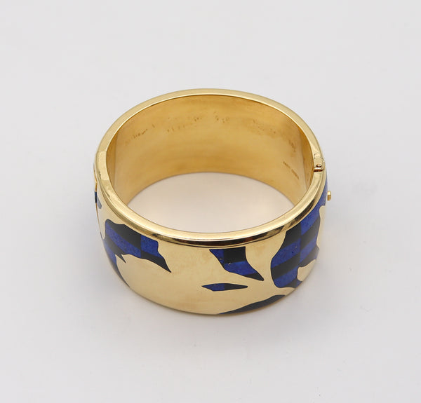 TIFFANY & CO. 1977 Angela Cummings Geometric Orchids Bangle In 18Kt Jade & Lapis