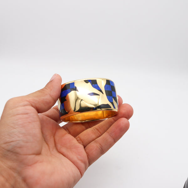 TIFFANY & CO. 1977 Angela Cummings Geometric Orchids Bangle In 18Kt Jade & Lapis