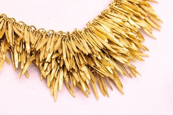 H. STERN RARE 18 KT BRUSHED FEATHERS GOLD SUITE OF NECKLACE & EARRINGS