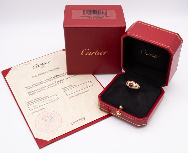 CARTIER PARIS 18 KT GOLD CORINTH MODEL RING WITH 2.23 Ctw IN DIAMONDS & RUBIES.