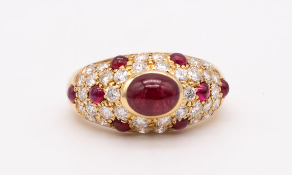 CARTIER PARIS 18 KT GOLD CORINTH MODEL RING WITH 2.23 Ctw IN DIAMONDS & RUBIES.