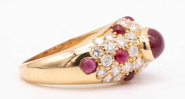 CARTIER PARIS 18 KT GOLD CORINTH MODEL RING WITH 2.23 Ctw IN DIAMONDS & RUBIES.