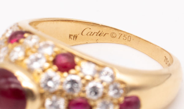 CARTIER PARIS 18 KT GOLD CORINTH MODEL RING WITH 2.23 Ctw IN DIAMONDS & RUBIES.