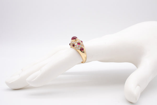 CARTIER PARIS 18 KT GOLD CORINTH MODEL RING WITH 2.23 Ctw IN DIAMONDS & RUBIES.