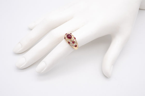 CARTIER PARIS 18 KT GOLD CORINTH MODEL RING WITH 2.23 Ctw IN DIAMONDS & RUBIES.