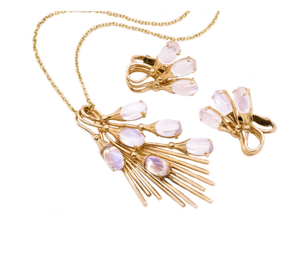 TIFFANY & CO. 1940 MOONSTONES RETRO SET OF EARRINGS & PENDANT