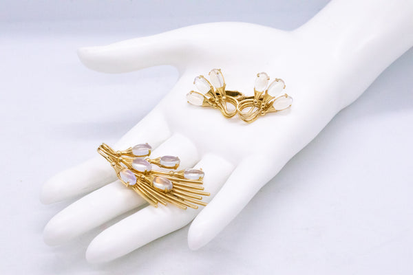 TIFFANY & CO. 1940 MOONSTONES RETRO SET OF EARRINGS & PENDANT