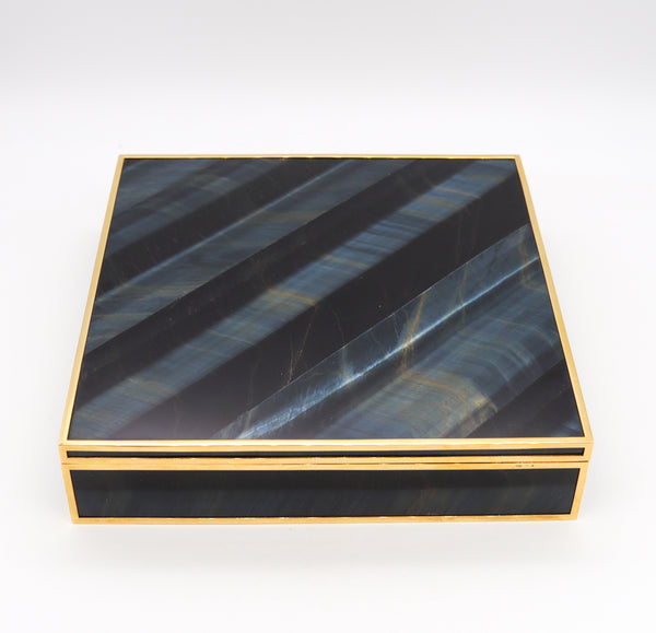 Fasano Torino Luxury Desk Box In 18Kt Yellow Gold With Rare Blue Hawk Eye Quartz