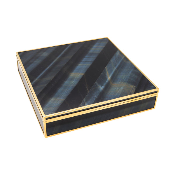 Fasano Torino Luxury Desk Box In 18Kt Yellow Gold With Rare Blue Hawk Eye Quartz