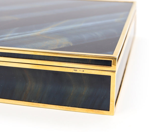 Fasano Torino Luxury Desk Box In 18Kt Yellow Gold With Rare Blue Hawk Eye Quartz
