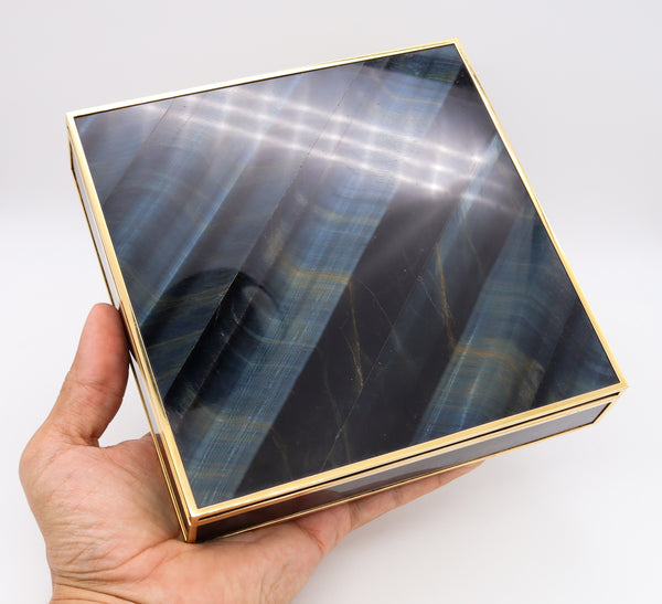 Fasano Torino Luxury Desk Box In 18Kt Yellow Gold With Rare Blue Hawk Eye Quartz