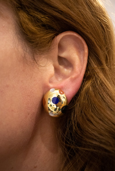 TIFFANY & CO 1970'S BY ANGELA CUMMINGS 18 KT GOLD EARRINGS WITH POLKA DOTS GEMSTONES