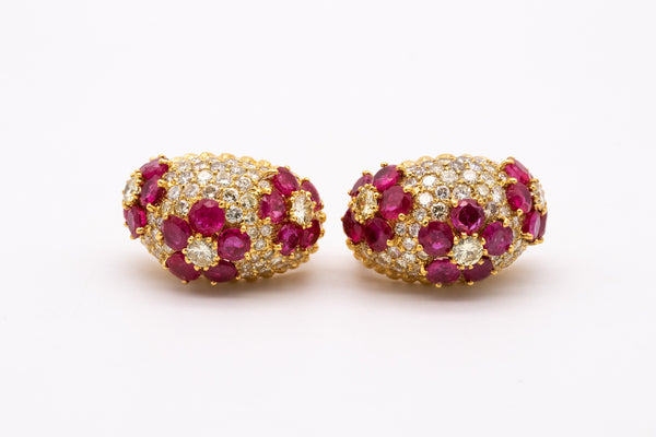 BOMBE CLUSTER EARRINGS IN 18 KT GOLD WITH 25.18 Ctw IN DIAMONDS AND RUBIES